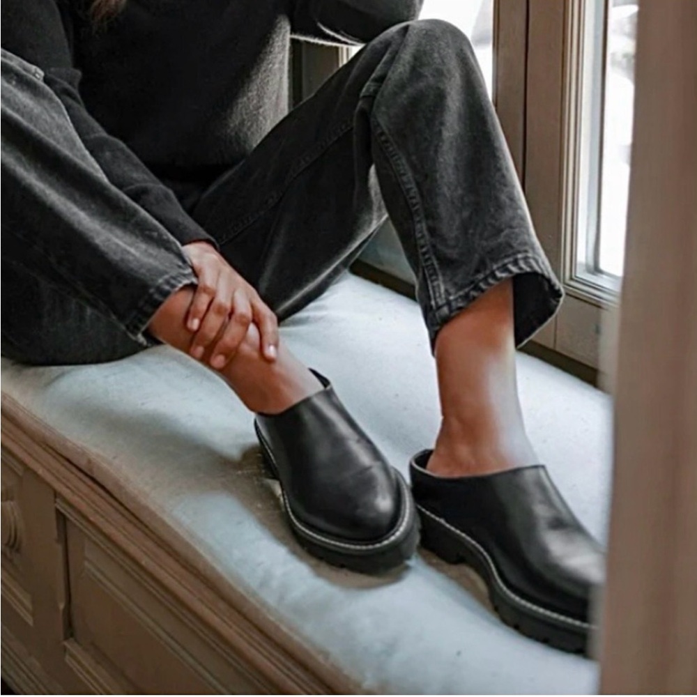 Jenni Kayne Leather Lug Mules Size 9 Black 39 NWOB